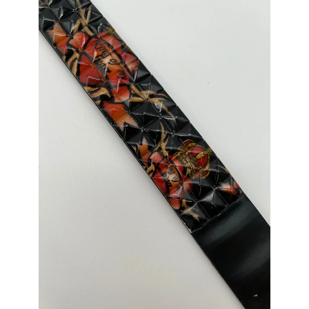 Studded Punk Rock Belt Mens Large Black Red King of My Heart Italian Design